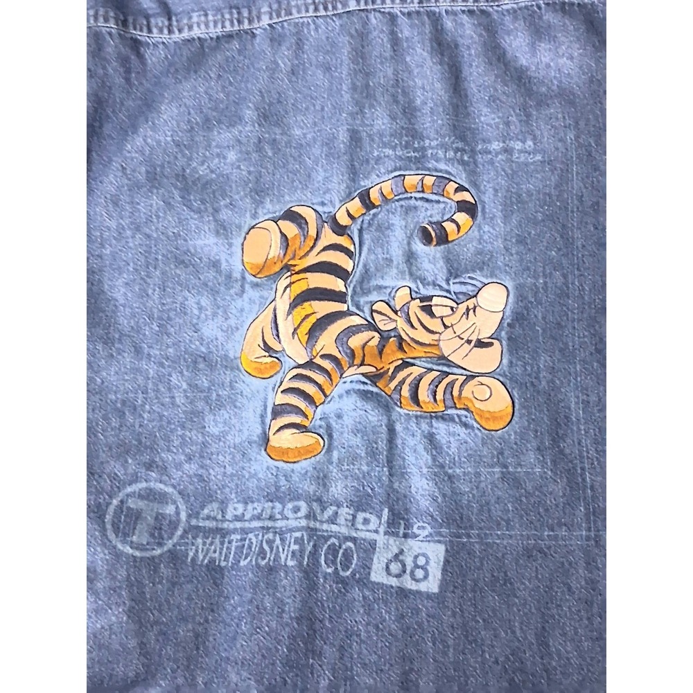 Disney Store Tigger Shirt Men's XL Blue Long Sleeve Denim Embroidered Button Up